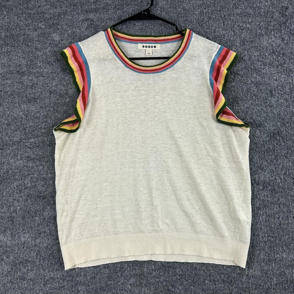 Boden Top Large Cream Josie Frilled 100% Linen Tank Rainbow Ruffle Summer Casual - Picture 5 of 12
